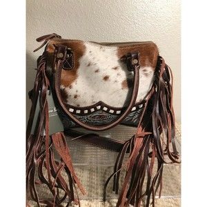 NWT Western Conceal Carry MYRA Genuine Leather & Cowhide Top Handle Fringe Purse